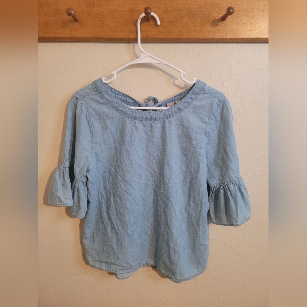 Denim Shirt With Butterfly Sleeve